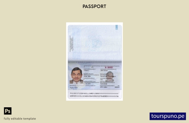 Plantilla de pasaporte de Liechtenstein lista para imprimir